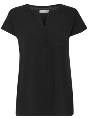 FRANSA Γυναικεία μαύρη κοντομάνικη μπλούζα V, Χρώμα Μαύρο, Μέγεθος M
