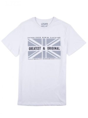 LOSAN Ανδρικό λευκό κοντομάνικο μπλουζάκι 211-1631AL 001, Χρώμα Λευκό, Μέγεθος XXL