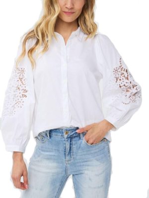 ESQUALO Γυναικείο λευκό πουκάμισο δαντέλα SP24 14035 Off White, Χρώμα Λευκό, Μέγεθος 44