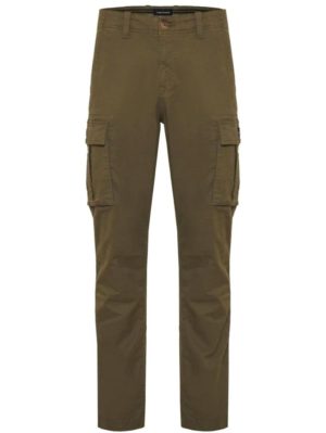 FUNKY BUDDHA Ανδρικό χακί ελαστικό cargo παντελόνι FBM009-002-02 KHAKI, Χρώμα Πράσινο-Λαδί, Μέγεθος 38