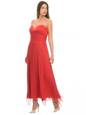 VICKY TRIMMY Χειροποίητο maxi αμπιγιέ μεταξωτό φόρεμα, Swarovski τιράντες, Χρώμα Κόκκινο, Μέγεθος L