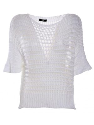 ZUIKI Γυναικεία Ιταλική λευκή διάτρητη πλεκτή μπλούζα, Χρώμα Λευκό, Μέγεθος One Size