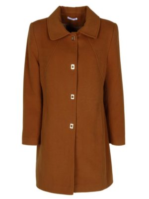 VETO Γυναικείο παλτό, κλείσιμο με κρυφέ κόπιτσες, βελούρ πέτο γιακά., Χρώμα Καφέ, Μέγεθος 50
