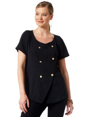 ANNA RAXEVSKY Γυναικεία μαύρη κοντομάνικη μπλούζα B22133 BLACK, Χρώμα Μαύρο, Μέγεθος S