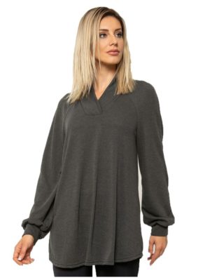 ANNA RAXEVSKY Ανθρακί ψιλή πλεκτή μαλακή μπλούζα, Χρώμα Ανθρακί, Μέγεθος 60