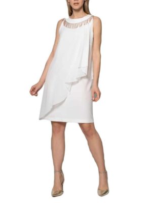 BRAVO Κρέμ αμπιγέ ασύμμετρο φόρεμα μουσελίνας, Χρώμα Εκρού, Μέγεθος XL