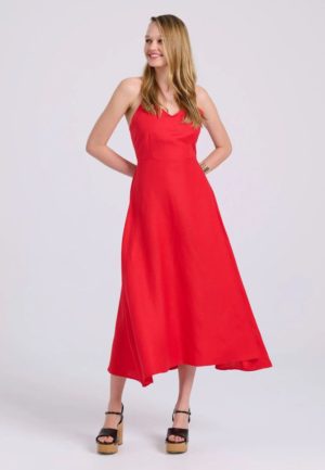 Funky Buddha Γυναικείο Linen Blend Midi Φόρεμα FBL009-143-13 Κόκκινο