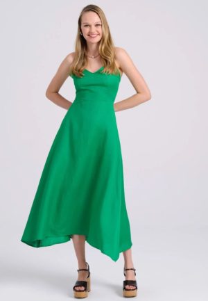 Funky Buddha Γυναικείο Linen Blend Midi Φόρεμα FBL009-143-13 Πράσινο