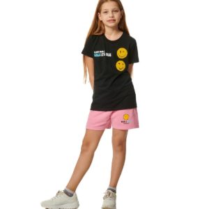 Body Action Παιδικό T-shirt με Emojis για Κορίτσια Μαύρο