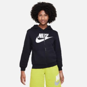 Nike Club Παιδική Fleece Φούτερ Ζακέτα με Κουκούλα Μαύρη