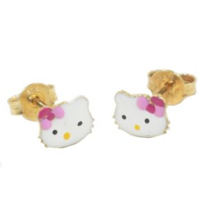 Παιδικά σκουλαρίκια χρυσά Κ9 Hello Kitty με σμάλτο 077HK