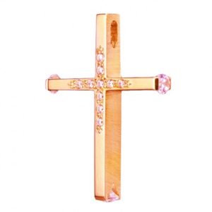 Σταυρός βαπτιστικός σε ροζ χρυσό Κ14 λουστραριστός 3546P
