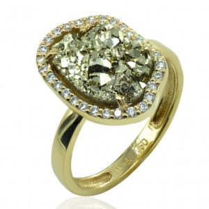 Δαχτυλίδι σε χρυσό Κ14 με ορυκτή πέτρα σιδηροπυρίτη 15560