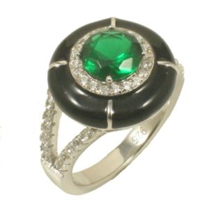Δαχτυλίδι ροζέτα από ασήμι με ζιργκόν σε λευκό και πράσινο χρώμα 522290