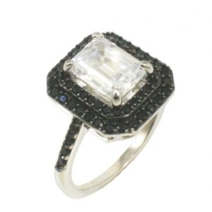 Δαχτυλίδι Princess από ασήμι με ζιρκόνια σε λευκό και μαύρο χρώμα 381670