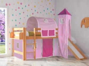 Παιδικό κρεβάτι υπερυψωμένο με τσουλήθρα Smart οξιά σε φυσικό χρώμα 218Μx208Πx118Υ