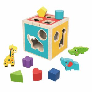 Tooky Toy Ξύλινος Εκπαιδευτικός Κύβος Ταξινόμησης Με Ζώα TH442 Animal-Shape Sorter 12+ μηνών