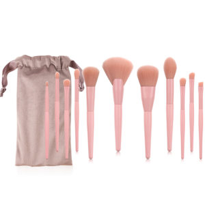 11 Πινέλα Μακιγιάζ με πουγγί Ροζ Nude+πουγγί