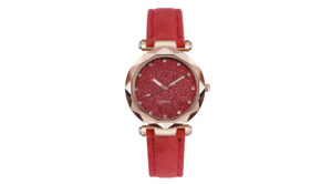 Νέο casual γυναικείο ρολόι με διαμαντάκια Κόκκινο
