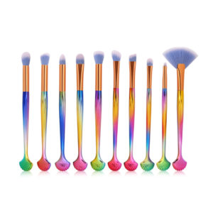 10 Πινέλα μακιγιάζ με Πινέλο Βεντάλια και Σχέδιο Κοχύλι MAANGE Rainbow/Μπλε Τρίχες