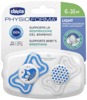 Chicco Physio Forma Light Πιπίλα Σιλικόνης Νύχτας 6-16 μηνών 2τμχ Μπλε 7103321