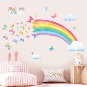Decalmile Αυτοκόλλητα Τοίχου Για Παιδικό Δωμάτιο Rainbow Unicorn DM0885B