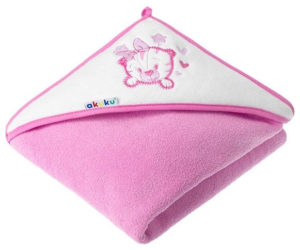Akuku Βρεφική Βαμβακερή Πετσέτα με κουκούλα 100x100 cm Pink Bear A1253