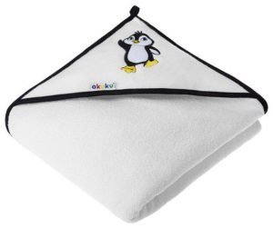 Akuku Βρεφική Βαμβακερή Πετσέτα με κουκούλα 100x100 cm Penguin Black White A1240