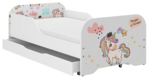 Παιδικό Κρεβάτι Miki 160 x 80 cm με Συρτάρι + Δώρο Στρώμα - Unicorn Rainbow