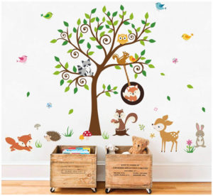 Decalmile Αυτοκόλλητα Τοίχου Για Παιδικό Δωμάτιο Forest Animals Tree DM0712