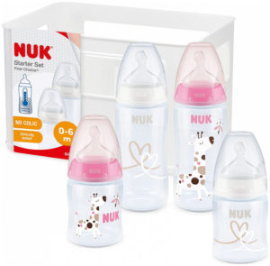 NUK First Choice+ Σετ Πλαστικών Μπιμπερό 5 Τεμαχίων με έλεγχο θερμοκρασίας & κουτί μπουκαλιών 0+ μηνών Anti Colic Ροζ 4008600405573