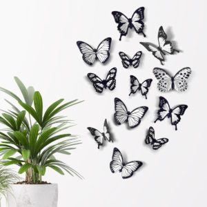 3D Stereo Butterfly Αυτοκόλλητα Πολλαπλών Χρήσεων 72 τμχ Τοίχου Ψυγείου Πόρτας Πεταλούδες Black