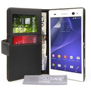 YouSave Accessories Θήκη- Πορτοφόλι για Sony Xperia C3 by YouSave μαύρη και δώρο screen protector