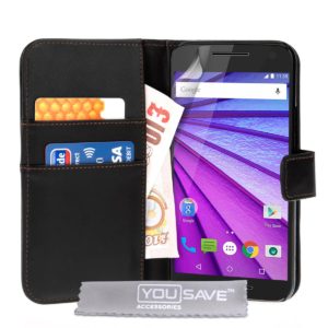 YouSave Accessories Θήκη- Πορτοφόλι για Motorola G 3rd Generation ( 2015) by YouSave μαύρη και δώρο screen protector