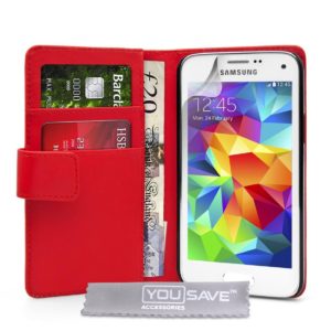 YouSave Accessories Θήκη- πορτοφόλι για Samsung Galaxy S5 mini by YouSave κόκκινη και δώρο screen protector