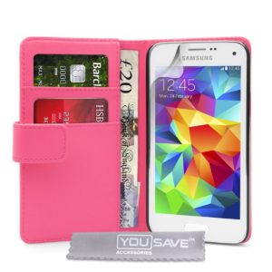 YouSave Accessories Θήκη- πορτοφόλι για Samsung Galaxy S5 mini ροζ by YouSave και δώρο screen protector