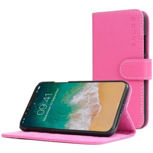 Snugg iPhone X Leather Flip Case Hot Pink [CSAP1117-HOTPINK]
