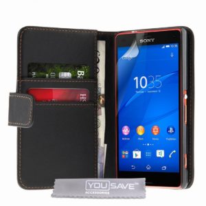 YouSave Accessories Θήκη- Πορτοφόλι για Sony Xperia Z3 Compact by YouSave Accessories μαύρη και δώρο screen protector