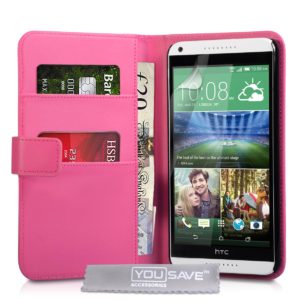 YouSave Accessories Θήκη- Πορτοφόλι για HTC Desire 816 ροζ by YouSave και screen protector