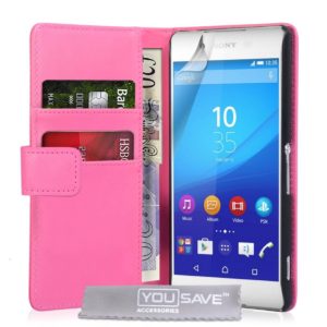 YouSave Accessories Θήκη- Πορτοφόλι για Sony Xperia Z3+ (Plus) by YouSave ροζ και δώρο screen protector (200-100-995)