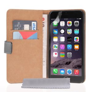 YouSave Accessories Δερμάτινη θήκη- πορτοφόλι για iPhone 6 Plus / 6S Plus μαύρη by YouSave και screen protector