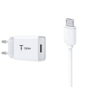 T-Phox T-Phox Φορτιστής με Θύρα USB-A & Καλώδιο USB σε Micro usb 1m - Λευκό (200-109-485)