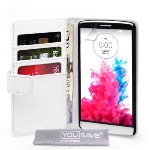 YouSave Accessories Θήκη- Πορτοφόλι για LG G3 by YouSave λευκή και δώρο screen protector