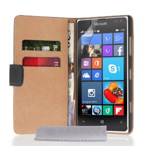 YouSave Accessories Δερμάτινη θήκη- πορτοφόλι για Microsoft Lumia 532 by YouSave μαύρη και δώρο screen protector