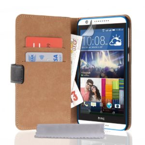 YouSave Accessories Δερμάτινη θήκη- πορτοφόλι για HTC Desire 820 μαύρη by YouSave και screen protector