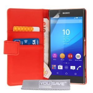 YouSave Accessories Θήκη- Πορτοφόλι για Sony Xperia Z3+ (Plus) by YouSave κόκκινη και δώρο screen protector (200-101-160)
