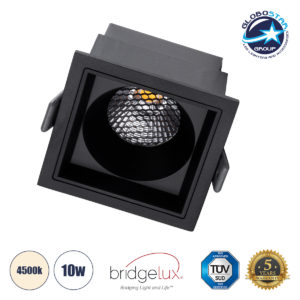 GloboStar® PLUTO-M 60274 Χωνευτό LED Spot Downlight TrimLess Μ8.4xΠ8.4cm 10W 1300lm 38° AC 220-240V IP20 Μ8.4 x Π8.4 x Υ5.9cm - Τετράγωνο - Μαύρο & Anti-Glare HoneyComb - Φυσικό Λευκό 4500K - Bridgelux COB - 5 Years Warranty