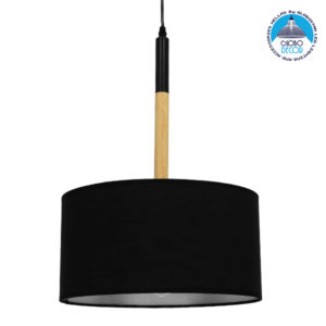 GloboStar® BRONX 01517 Μοντέρνο Κρεμαστό Φωτιστικό Οροφής Μονόφωτο 1 x E27 Μεταλλικό με Μαύρο Καπέλο Φ35 x Y50cm
