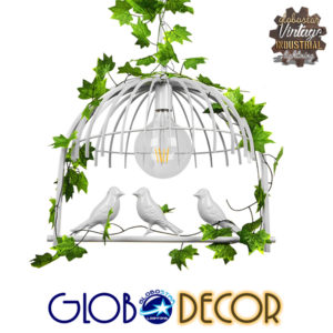 GloboStar® DAFNE 01641 Vintage Industrial Κρεμαστό Φωτιστικό Οροφής Μονόφωτο 1 x E27 Λευκό Μεταλλικό Πλέγμα Μ48.5 x Π37.5 x Y42cm