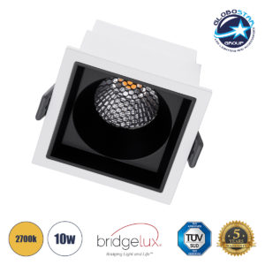 GloboStar® PLUTO-M 60271 Χωνευτό LED Spot Downlight TrimLess Μ8.4xΠ8.4cm 10W 1250lm 38° AC 220-240V IP20 Μ8.4 x Π8.4 x Υ5.9cm - Τετράγωνο - Λευκό με Μαύρο Κάτοπτρο & Anti-Glare HoneyComb - Θερμό Λευκό 2700K - Bridgelux COB - 5 Years Warranty